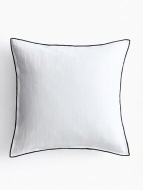 NWT H&M Premium Selection Home Linen Blend Cushion Cover White with Black Piping